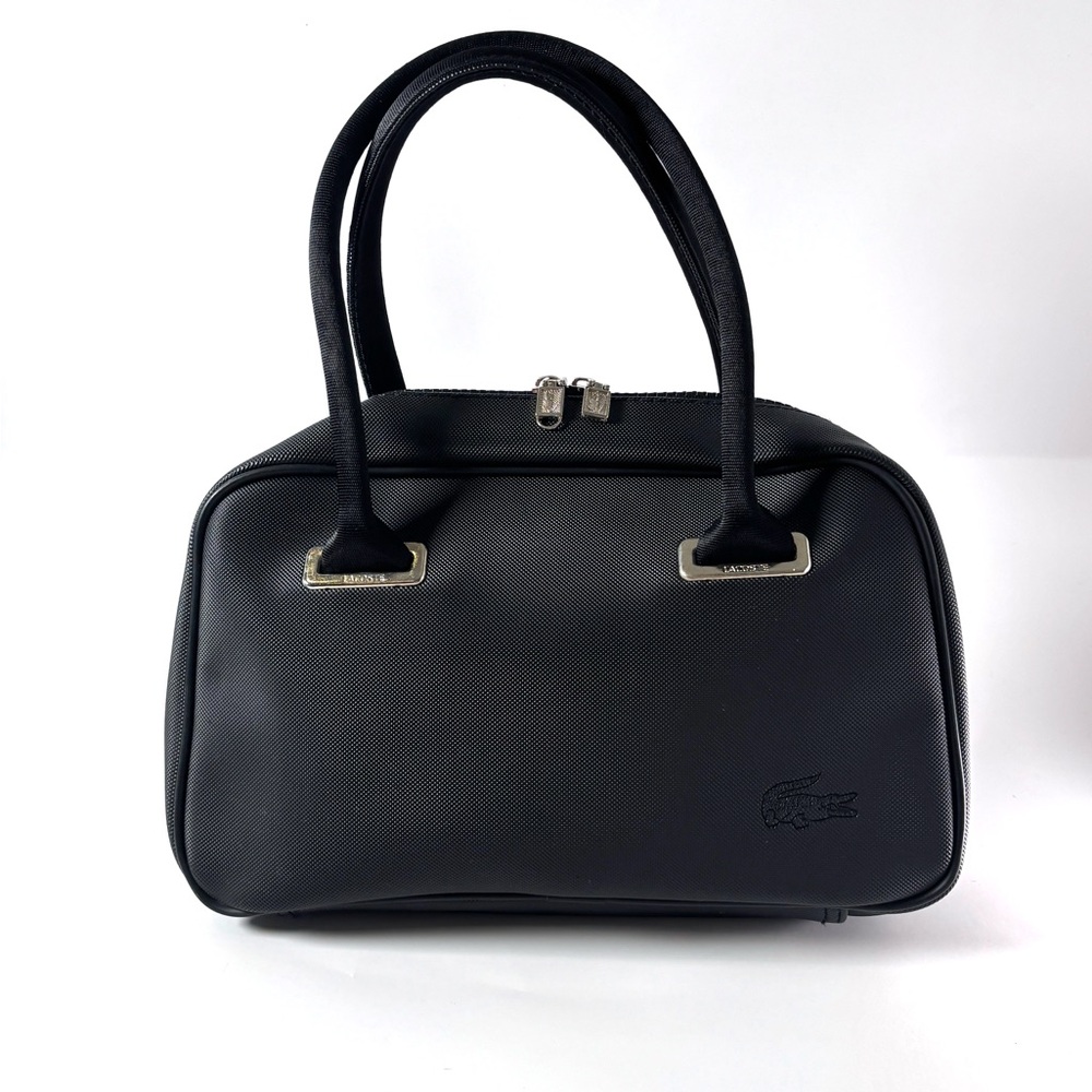 Lacoste Black Satchel Tote – French Minimalist Structured Bag, Preppy